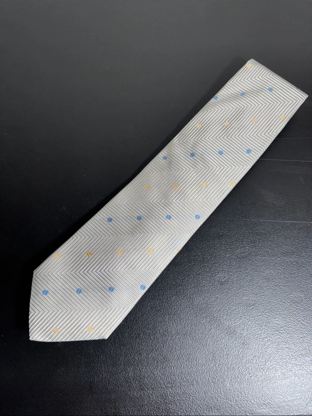 Pal Zileri mens silver stripe dotted jacquard 100% silk luxury neck tie EUC